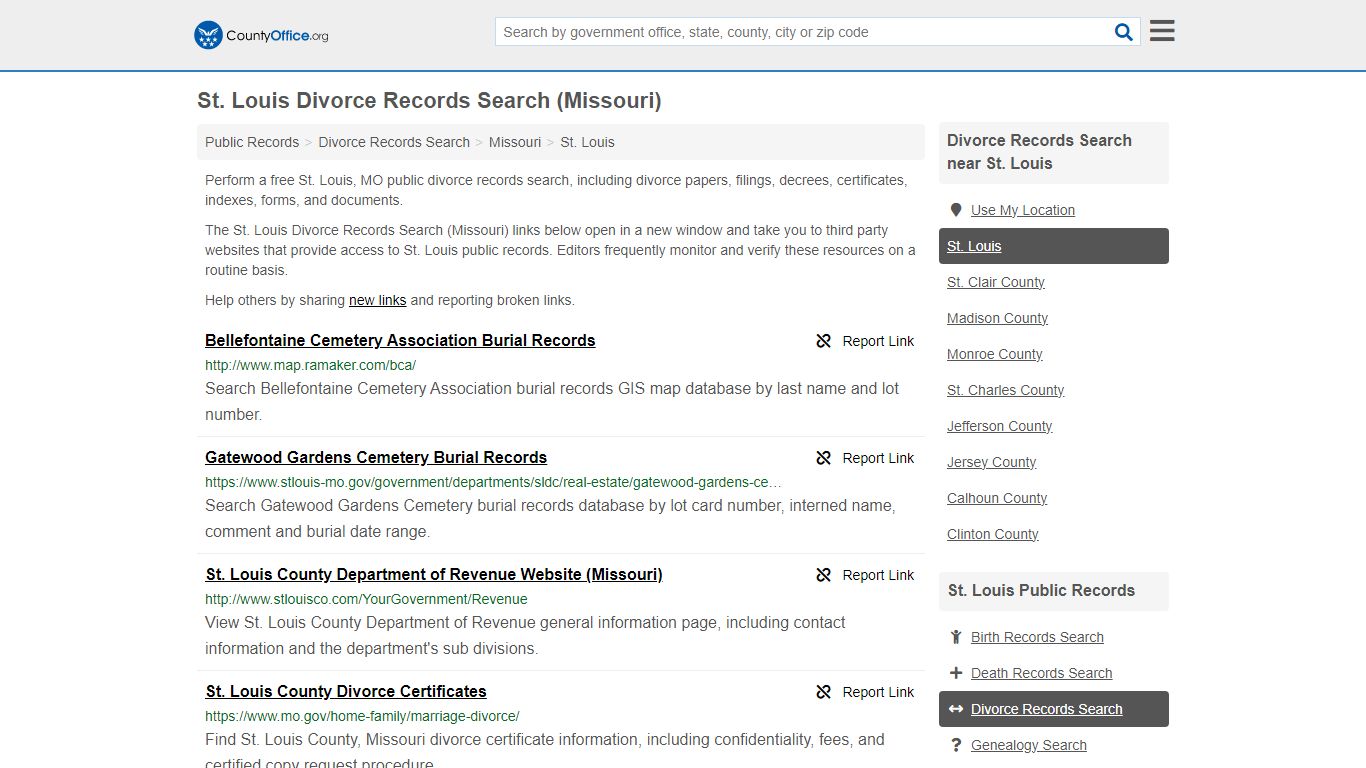 St. Louis Divorce Records Search (Missouri) - County Office