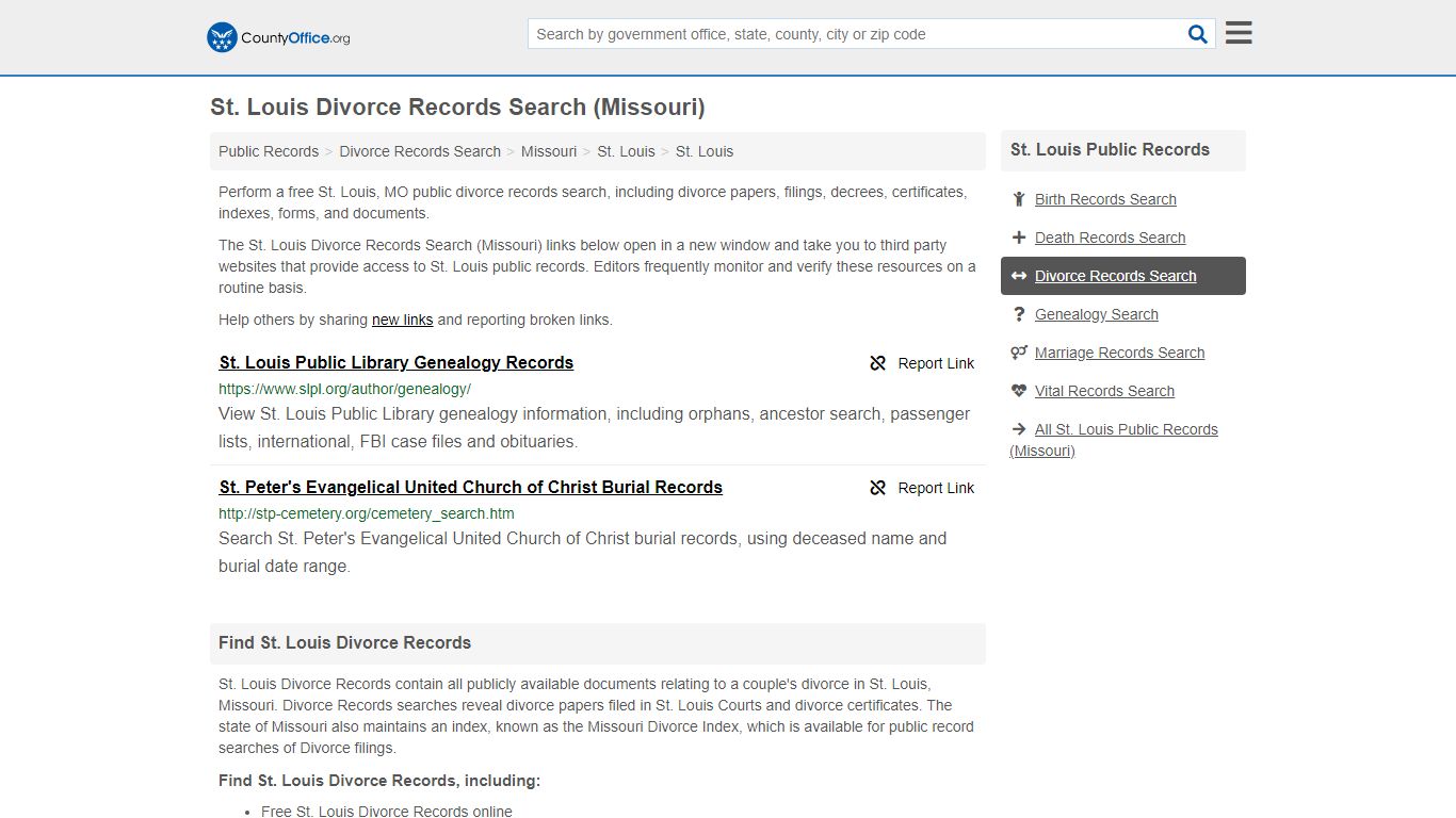 St. Louis Divorce Records Search (Missouri) - County Office